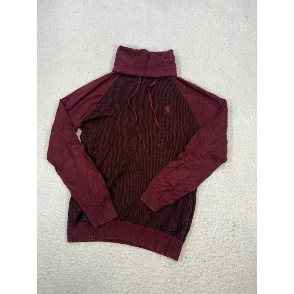 Express Mens Cowl Neck Sweater Burgundy Black Two Tone Waffle Knit Medium